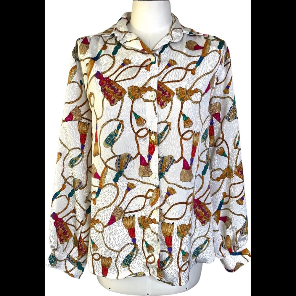 Vintage ‘80s Baroque-Style Oversized Button Down Blouse All Hours L/XL